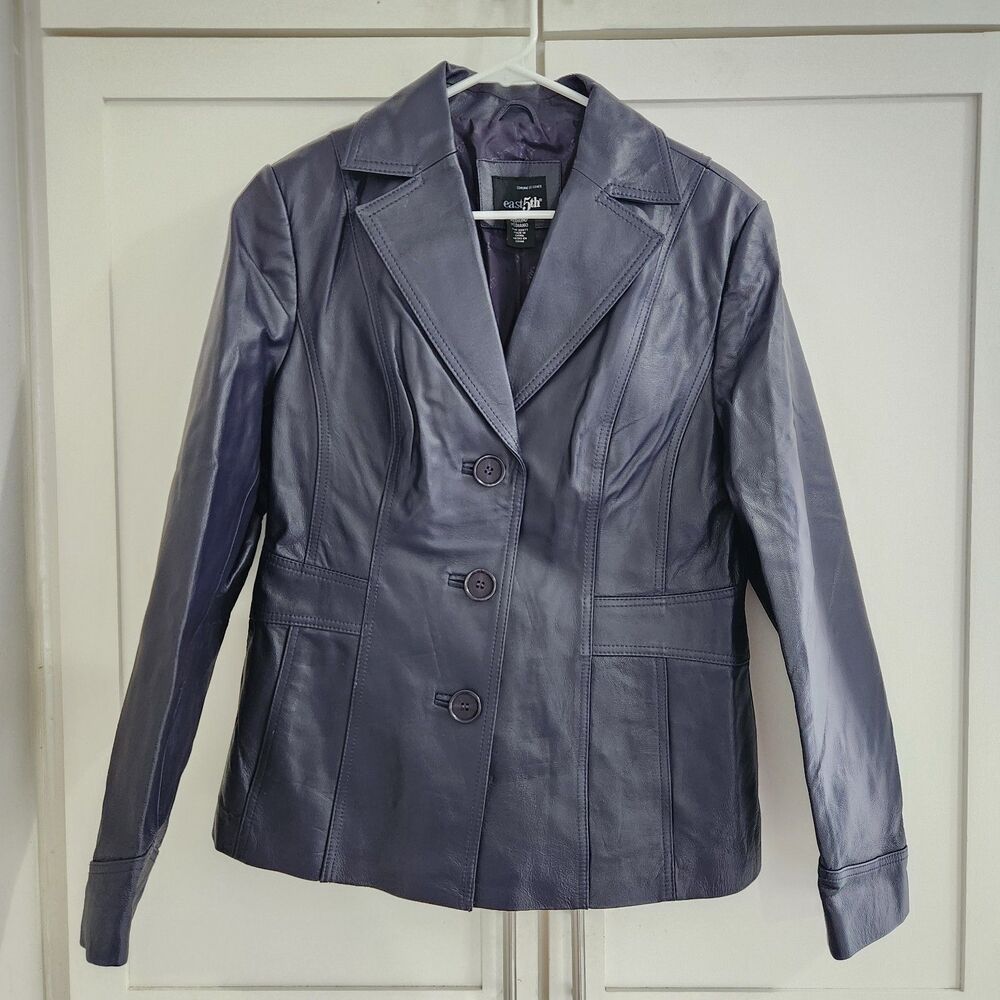 East 5th Vintage Womens M Leather Purple Plum Jacket Blazer Outwear Retro 90s